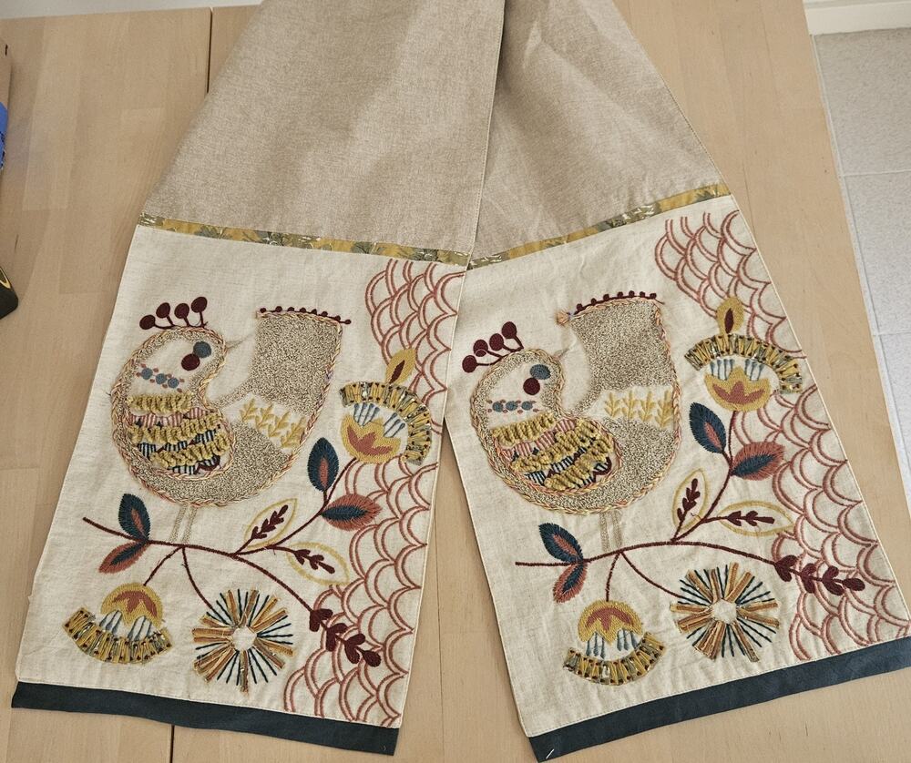 Pier 1 Imports Table Runner Embroidered Birds, Fall Tassel Bohemian 13x72 Inch
